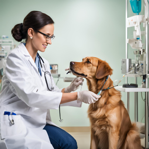 a vet is checking the health of a dog in animal health